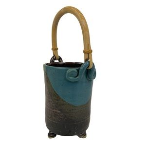 Pottery Vase with Bamboo Handle